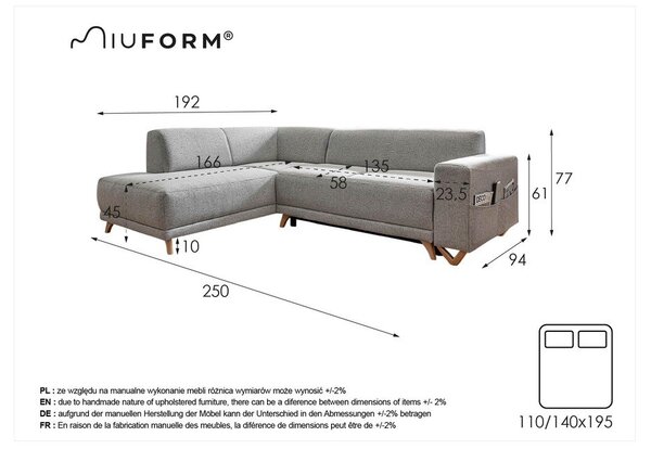 Világosszürke kinyitható-tárolóhelyes sarokkanapé (bal oldali-L alakú) Classy Sophie – Miuform