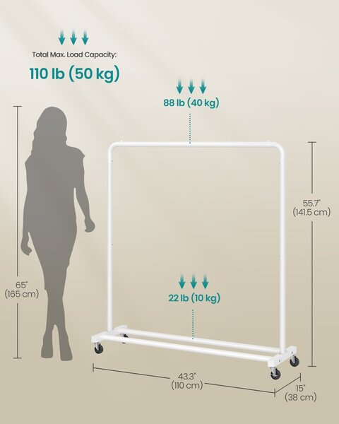 Cuier stander cu roti Pataye Alb 110x38x141.5 cm