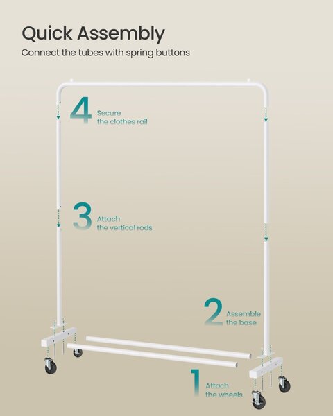Cuier stander cu roti Pataye Alb 110x38x141.5 cm