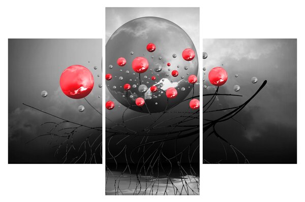 Piros absztrakt gömbök képe (90x60 cm)