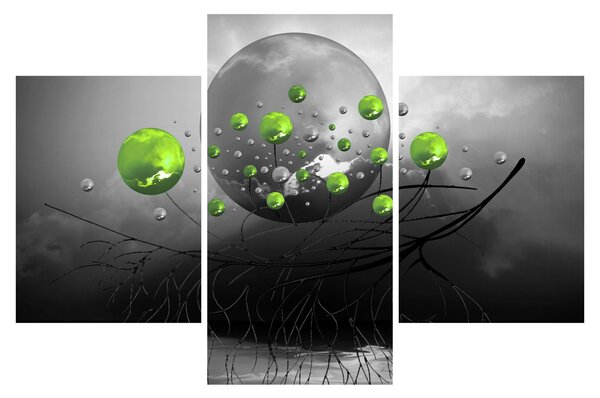 Zöld absztrakt gömbök képe (90x60 cm)