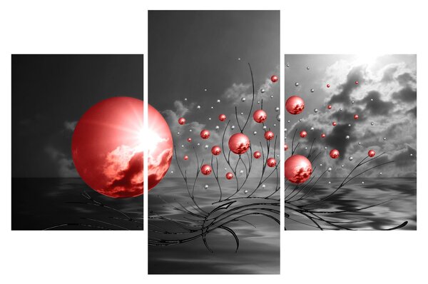 Piros gömbök képe (90x60 cm)