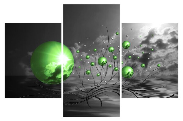 Zöld absztrakt gömbök képe (90x60 cm)