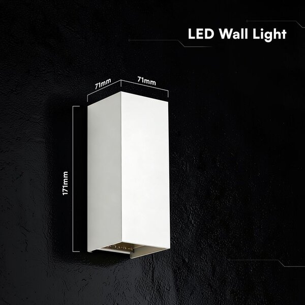 V-TAC kültéri, kétirányú szögletes 10W fehér fali LED lámpa, CCT - SKU 24345