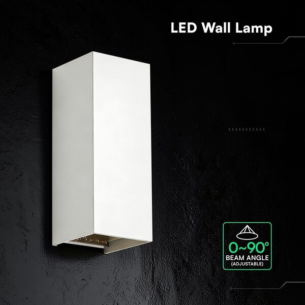 V-TAC kültéri, kétirányú szögletes 10W fehér fali LED lámpa, CCT - SKU 24345