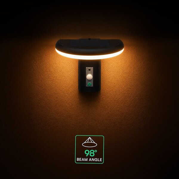 V-TAC 2W napelemes LED fali lámpa PIR szenzorral, IP54, meleg fehér - SKU 24365