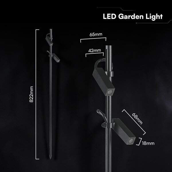 V-TAC DC24V 2x2W LED alumínium leszúrható lámpa, fekete ház, természetes fehér - SKU 24229