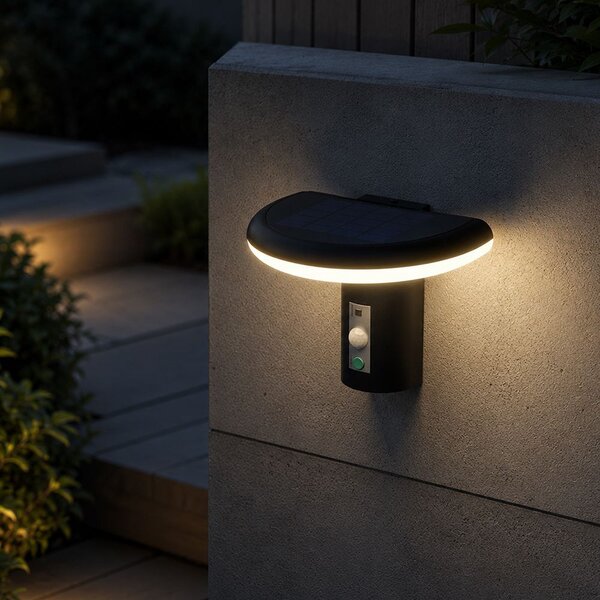 V-TAC 2W napelemes LED fali lámpa PIR szenzorral, IP54, meleg fehér - SKU 24365