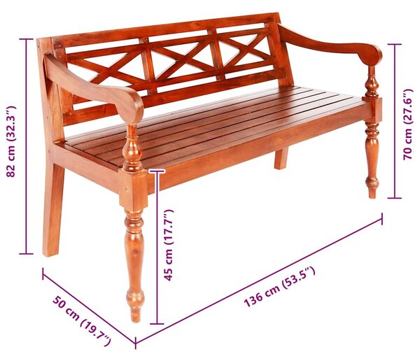 Sötétbarna tömör mahagóni Batavia pad 123 cm