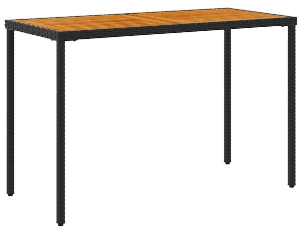 Fekete polyrattan akácfa lapos kerti asztal 115x54x74 cm