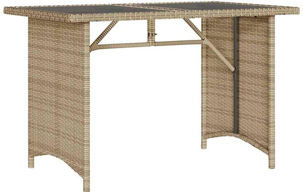 Bézs polyrattan üveglapos kerti asztal 110x68x70 cm