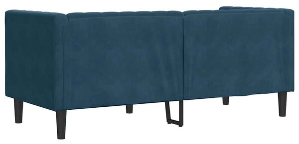 2 személyes kék bársony Chesterfield kanapé hengerpárnákkal