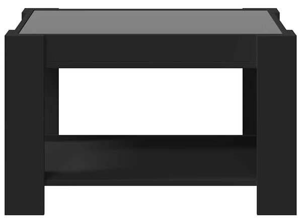 Fekete szerelt fa dohányzóasztal LED-del 73 x 53 x 45 cm