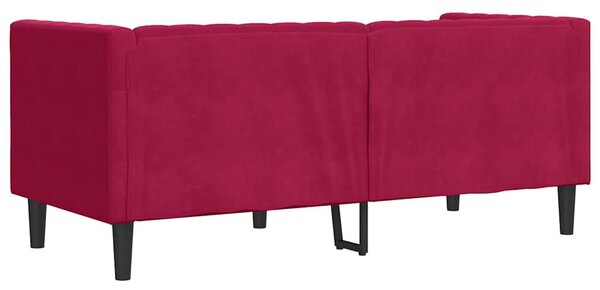 2 személyes bordó bársony Chesterfield kanapé hengerpárnákkal