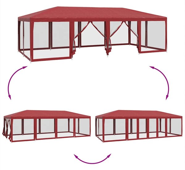 Piros HDPE rendezvénysátor 12 hálós oldalfallal 8 x 4 m
