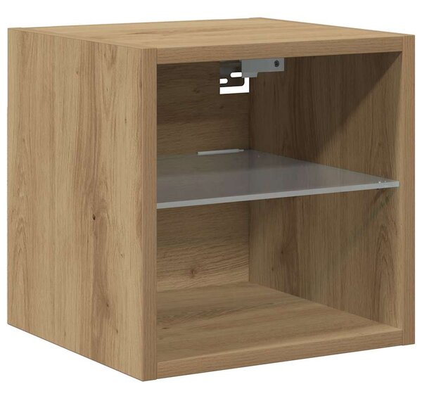 2 db kézműves tölgy színű fali TV-szekrény LED-del 30x28,5x30cm