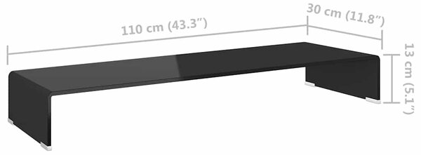 Fekete üveg TV/monitor állvány 110x30x13 cm