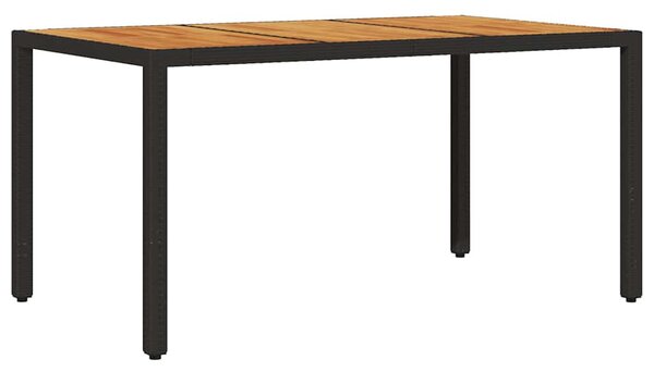 Fekete polyrattan kerti asztal akácfa lappal 150 x 90 x 75 cm