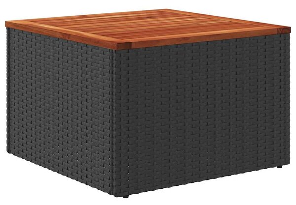 Fekete polyrattan és akácfa kerti asztal 55 x 55 x 37 cm