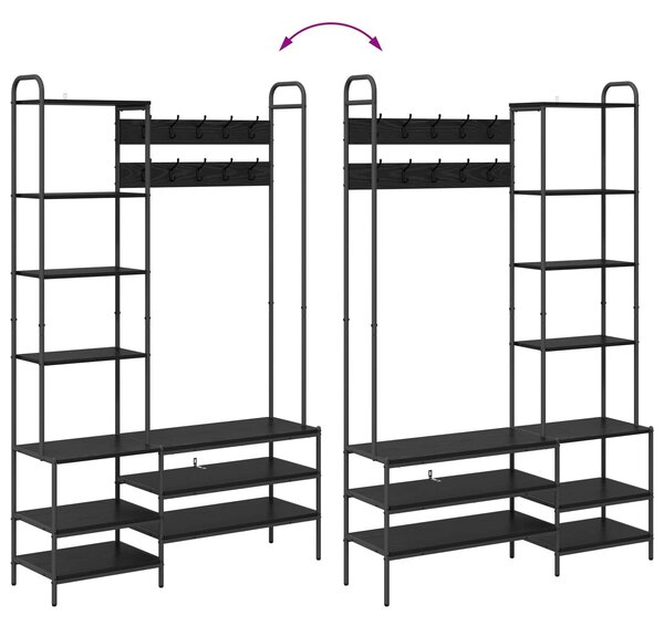 VidaXL Kabátállvány cipőpaddal Fekete Tölgy 120,5 x 34 x 190 cm