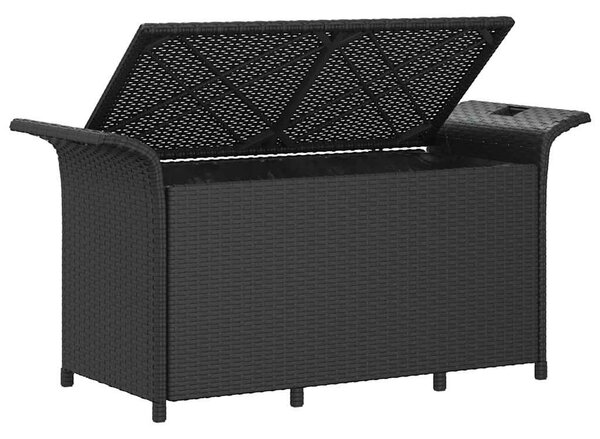 Fekete polyrattan kerti pad párnával 116 x 46 x 57 cm