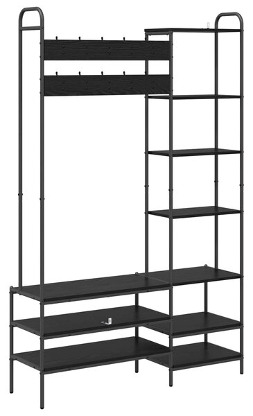 VidaXL Kabátállvány cipőpaddal Fekete Tölgy 120,5 x 34 x 190 cm
