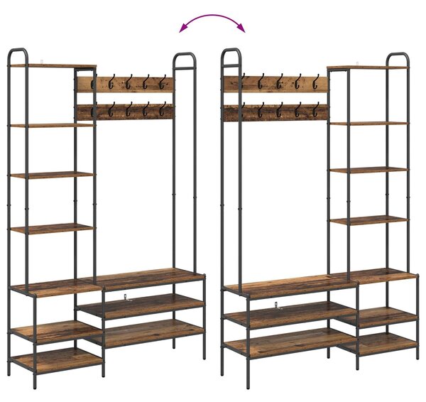 VidaXL Kabátállvány cipőpaddal Antik Fa 120,5 x 34 x 190 cm Szerelt Fa