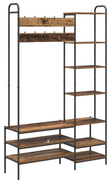 VidaXL Kabátállvány cipőpaddal Antik Fa 120,5 x 34 x 190 cm Szerelt Fa