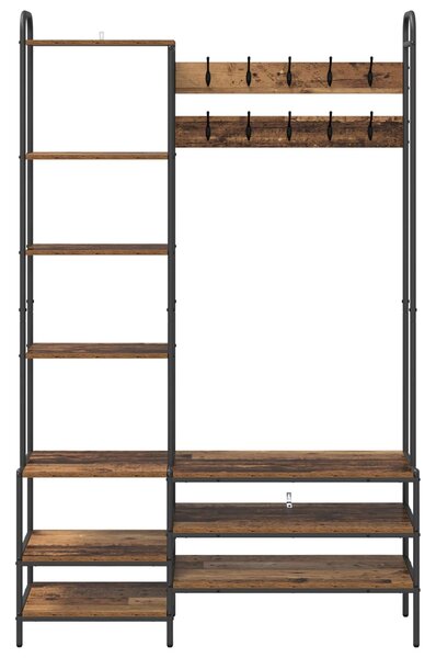 VidaXL Kabátállvány cipőpaddal Antik Fa 120,5 x 34 x 190 cm Szerelt Fa