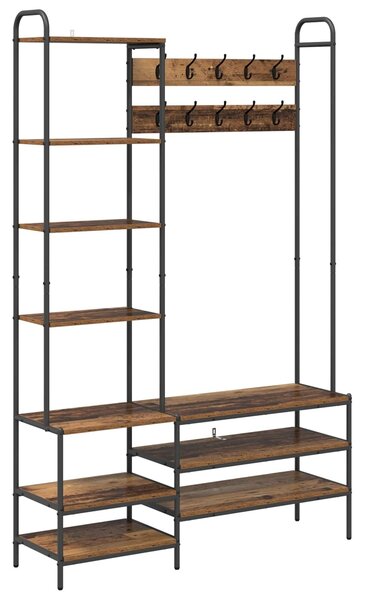 VidaXL Kabátállvány cipőpaddal Antik Fa 120,5 x 34 x 190 cm Szerelt Fa