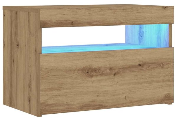 Éjjeli szekrény LED lámpákkal kézműves tölgy 60x35x40 cm