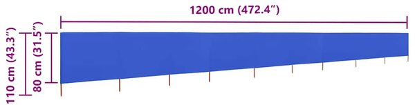 Azúrkék 9 paneles szövet szélfogó 1200 x 80 cm