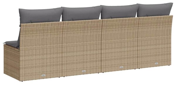 4 személyes bézs polyrattan kerti kanapé párnával