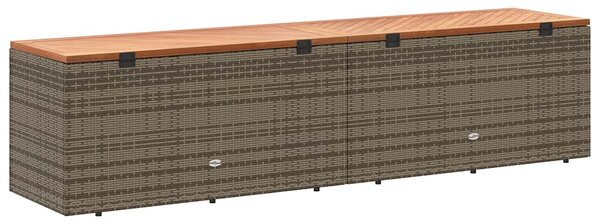 Szürke polyrattan és akácfa kerti tárolóláda 220 x 50 x 54 cm