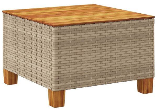 Bézs polyrattan és akácfa kerti asztal 55 x 55 x 36 cm