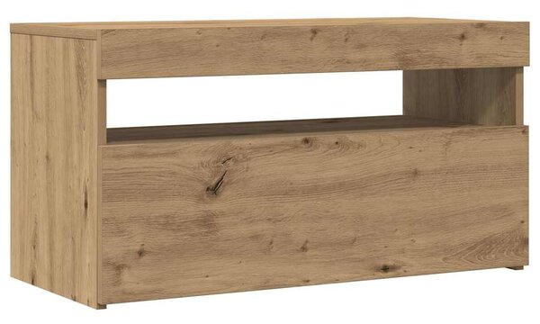 Kézműves tölgy szerelt fa TV-szekrény LED-ekkel 75x35x40 cm