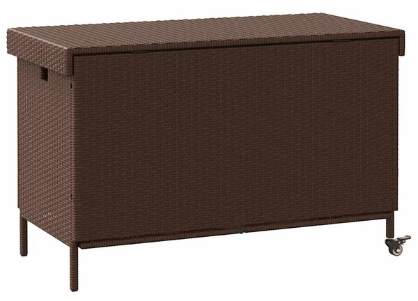Barna polyrattan kerti tárolóláda kerekekkel 110x55x73 cm