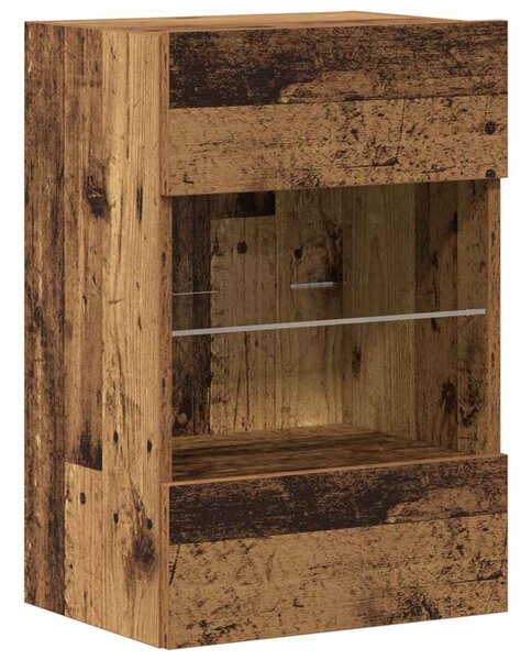 2 db antik fa fali szekrények LED világítással TV-hez 40x30x60,5 cm