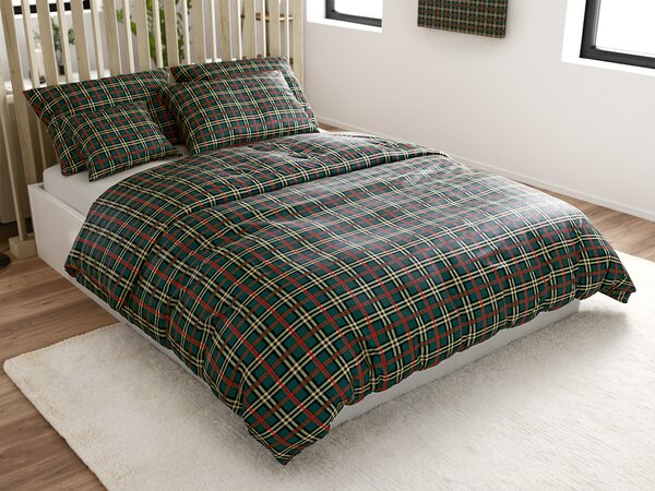 GLENMOORE zöld mikroplüss ágyneműhuzat szett + SOFT 90x200 cm fehér mikroplüss lepedő, egyszemélyes