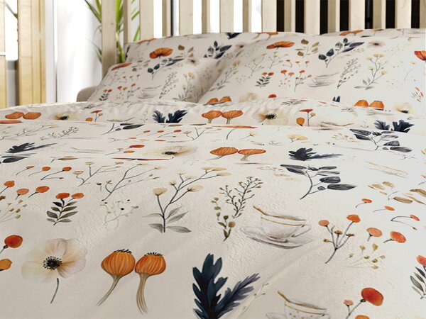 Mikroplüss ágyneműhuzat szett PAPAVA krém színű + mikroplüss lepedő SOFT 180x200 cm fehér, franciaágyhoz