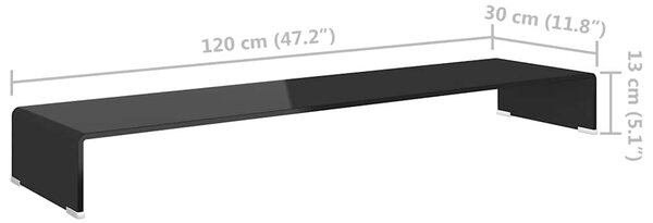 Fekete üveg TV/monitor állvány 120x30x13 cm