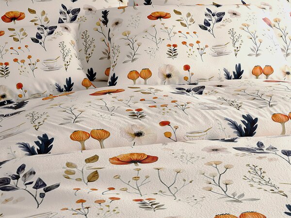 Mikroplüss ágyneműhuzat szett PAPAVA krém színű + mikroplüss lepedő SOFT 180x200 cm fehér, franciaágyhoz