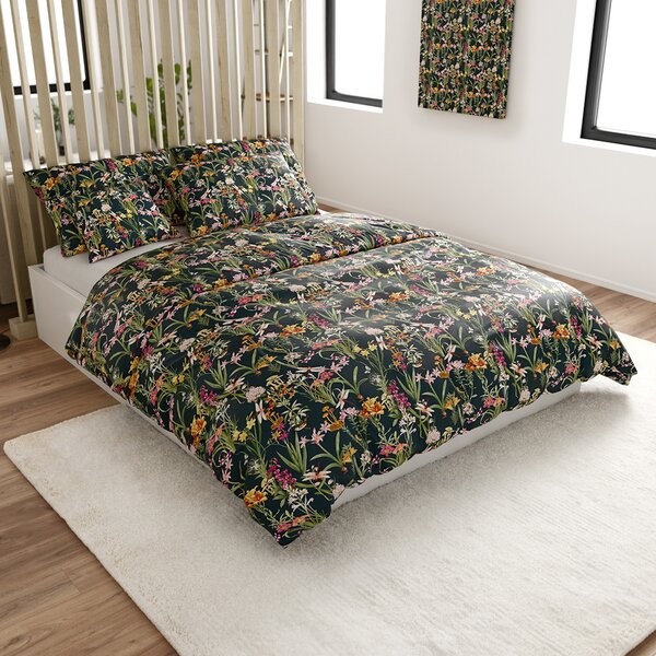 Mikroplüss ágyneműhuzat szett MYSTIC GARDEN sötétzöld + Mikroplüss lepedő SOFT 90x200 cm fehér, egyszemélyes ágyhoz
