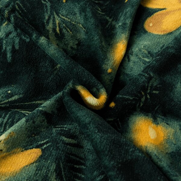 Mikroplüss ágyneműhuzat szett YELLOW BUTTERFLY sötétzöld + mikroplüss lepedő SOFT 90x200 cm fehér, egyszemélyes