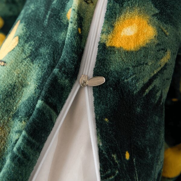 Mikroplüss ágyneműhuzat szett YELLOW BUTTERFLY sötétzöld + mikroplüss lepedő SOFT 90x200 cm fehér, egyszemélyes