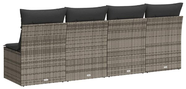 4 személyes szürke polyrattan kerti kanapé párnával