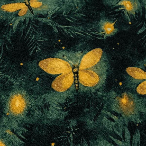 Mikroplüss ágyneműhuzat szett YELLOW BUTTERFLY sötétzöld + mikroplüss lepedő SOFT 90x200 cm fehér, egyszemélyes