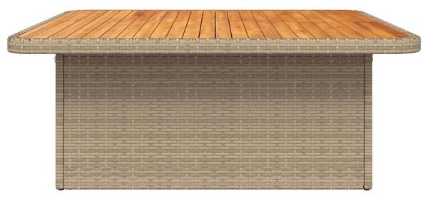 Bézs polyrattan és akácfa kerti asztal 110 x 110 x 71 cm