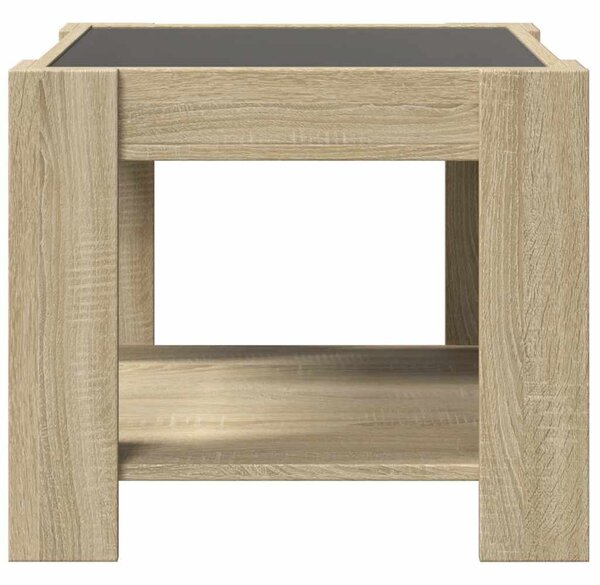 Sonoma tölgy szerelt fa dohányzóasztal LED-del 53 x 53 x 45 cm