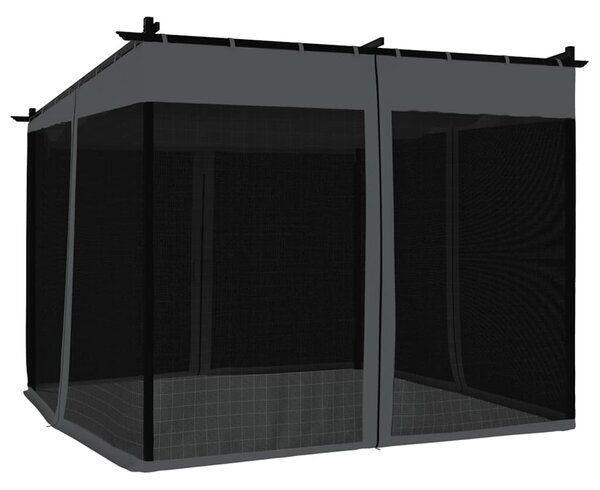 Antracitszürke acél pavilon hálós oldalakkal 3 x 3 m